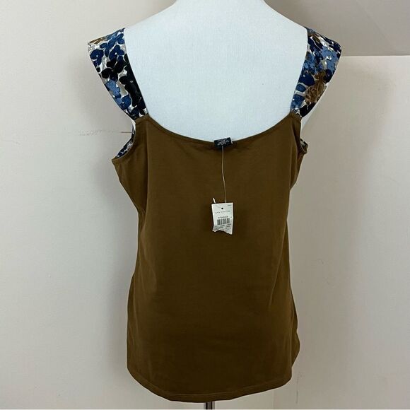 Ann Taylor Factory Brown Floral Satiny Career Tank Blouse L NWT - Picture 2 of 6